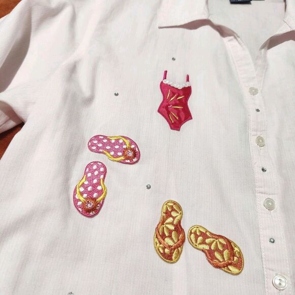 Mili Design Blouse Embroidered Beach Sandals Bikini Rhinestones Size Medium - Picture 3 of 15